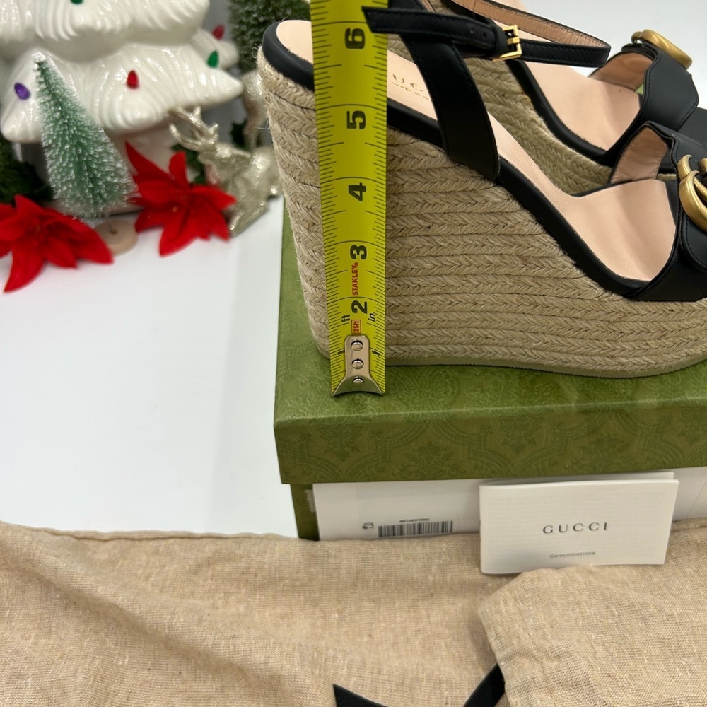 Gucci women's Black GG leather Wedge espadrille Sandals size 41 fits 10 US - Picture 9 of 10